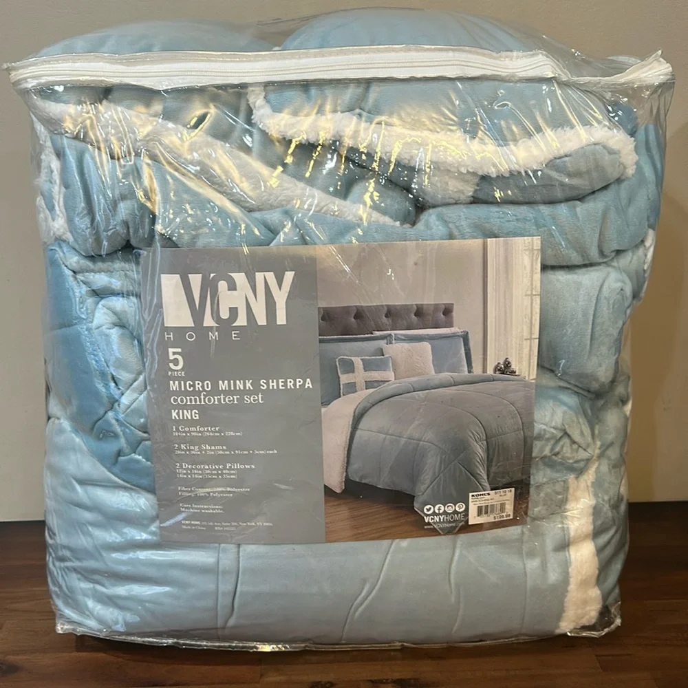 VCNY Home - KING micro mink Sherpa 5-piece comforter set - sky blue